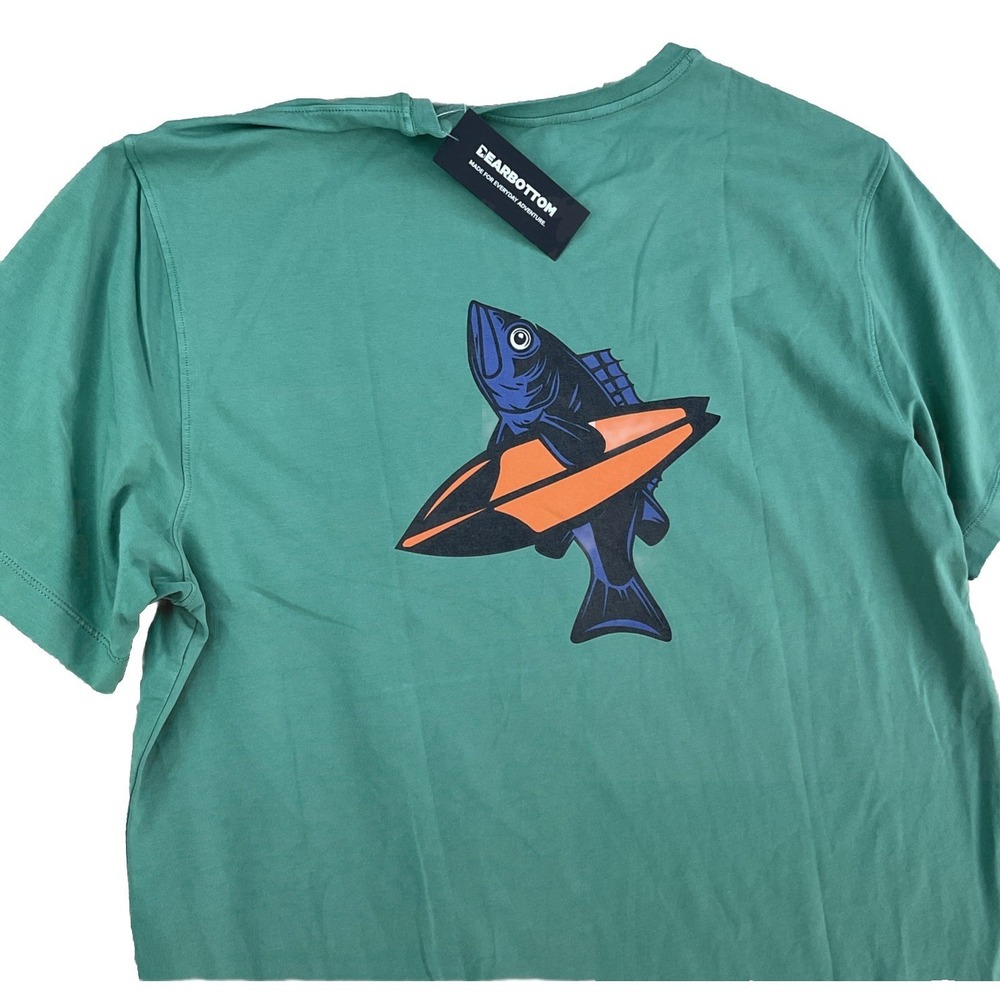 Bearbottom T-Shirt Men Sz L Fish Out Of Water Graphic Tee Cotton Spandex Green